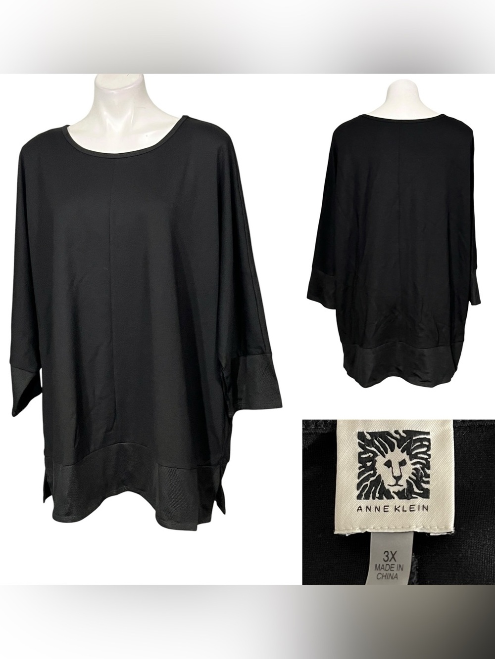 Anne Klein Tunic Top Black plus size 3X dolman sleeve office fall casual